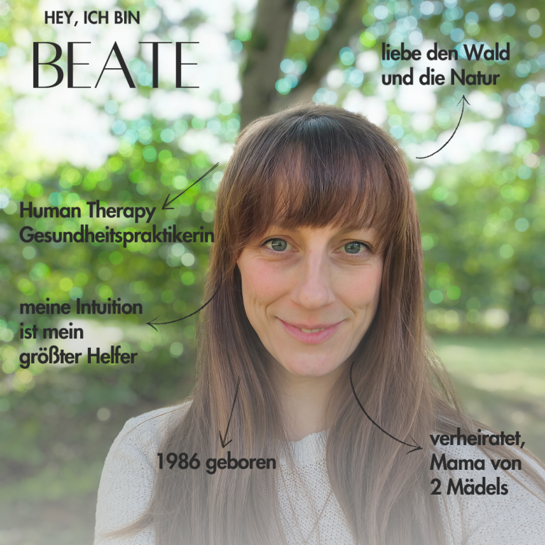 Beate, Gesundheitspraktikerin, geb. 1986, verheiratet, Mama von 2 Mädchen.